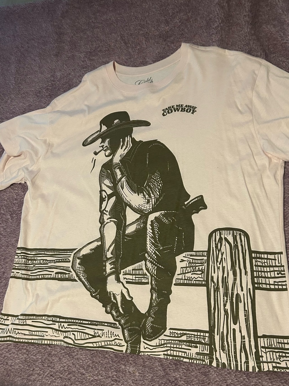 Graphic Cowboy Tee in Pale Pink